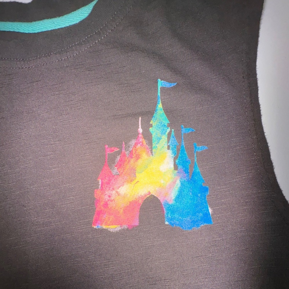Disney Parks Disneyland Rainbow Castle Watercolor Muscle Tank Top Gray XS/TP - Picture 3 of 6